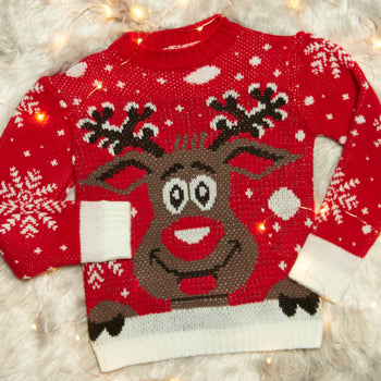 Maglione natalizio rosso da bambino con ricamo renna Charlies, Abbigliamento Sport, SKU c814500011, Immagine 0